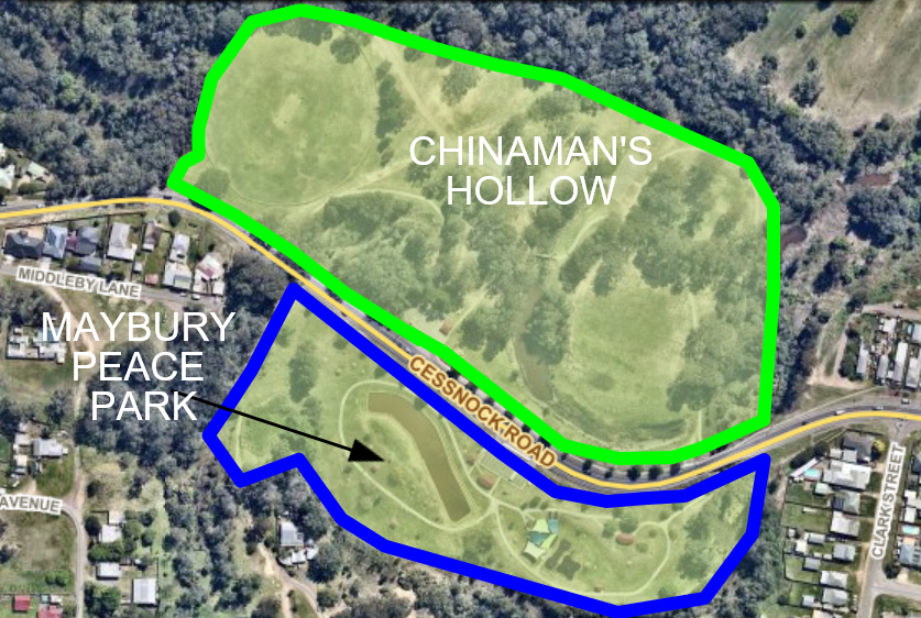 Aerial image of Maybury Peace Park and Chinaman's Hollow
