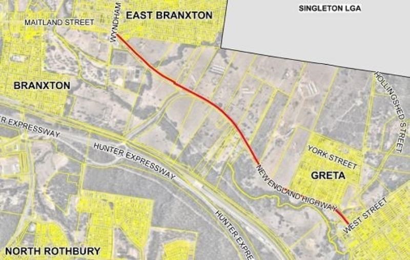 Two dimensional aerial map of pathway/cycleway from Branxton to Greta
