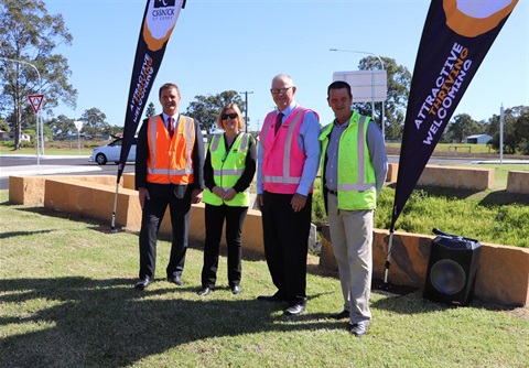 Member for Cessnock, Clayton Barr MP, Transport for NSW’s Senior Manager Community and Place Corrine Thompson, Cessnock City Mayor Councillor Bob Pynsent and Councillor Darrin Gray at the official event. 