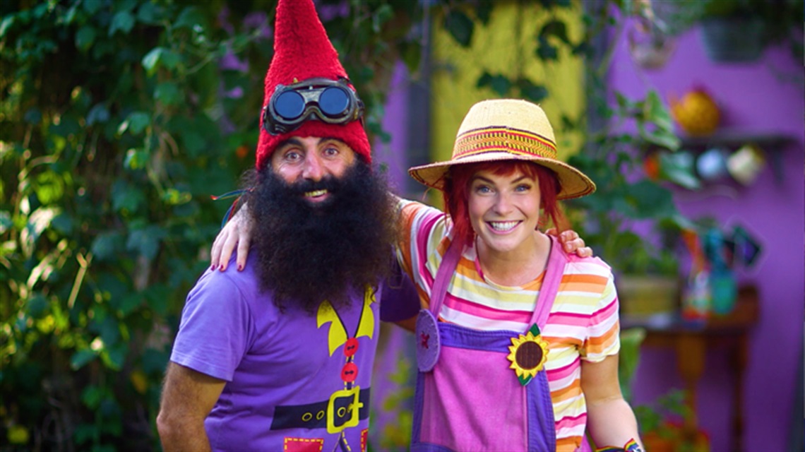 The Get Grubby for Families program features Costa the Garden Gnome and dirtgirl