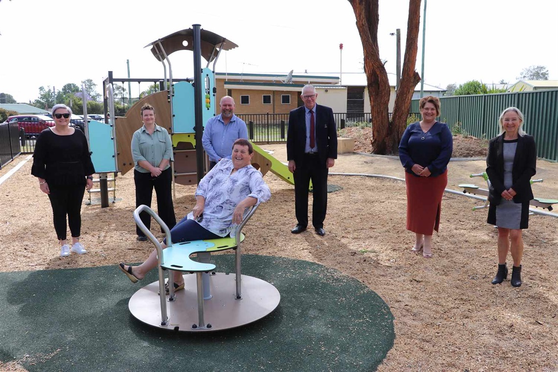 Bluey Frame Park Opening featuring Council staff, Cessnock City Mayor Bob Pynsent and Member for Paterson Meryl Swanson MP.