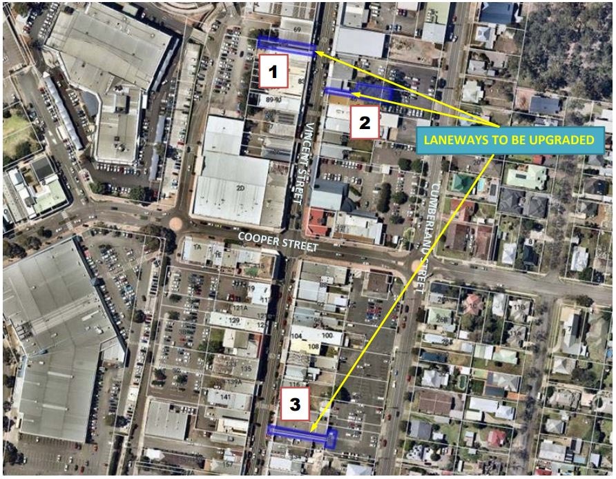 Map of upgrade works on Vincent St laneways