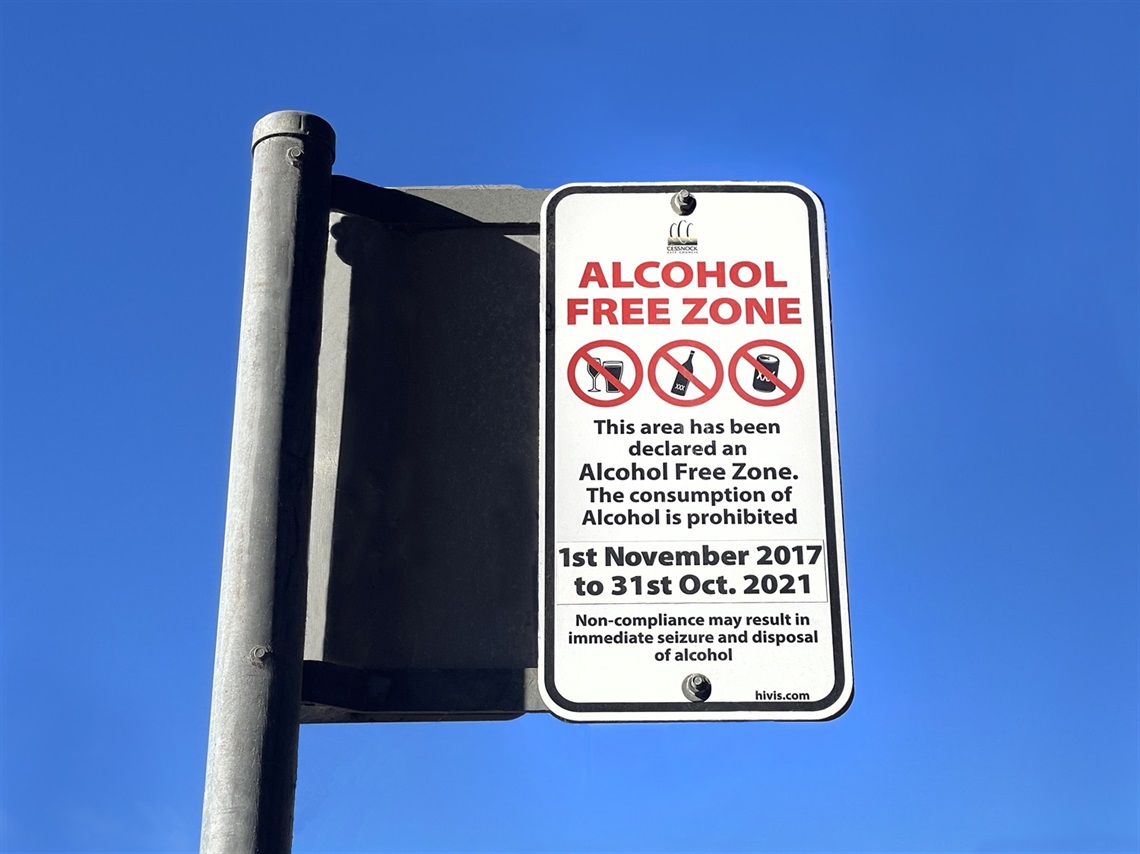 Alcohol free zone street sign