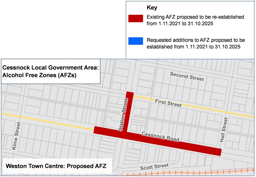 Map of proposed alcohol free zones in Weston
