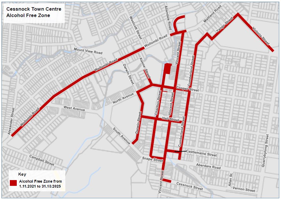 Map of Cessnock Alcohol-Free Zone