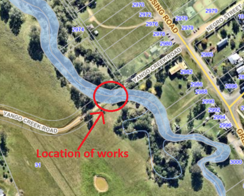 Aerial map of Yango Creek Bridge location